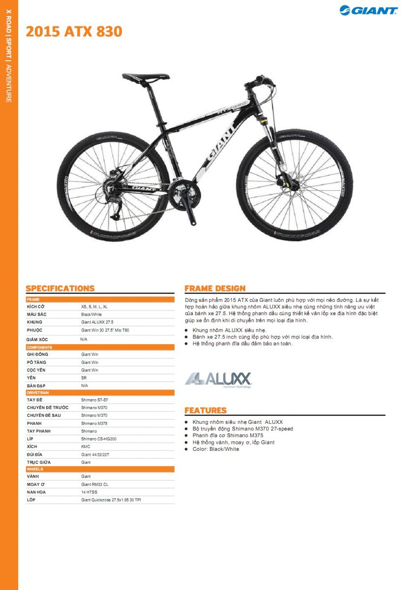 Xe đạp địa hình GIANT 2015 ATX 830