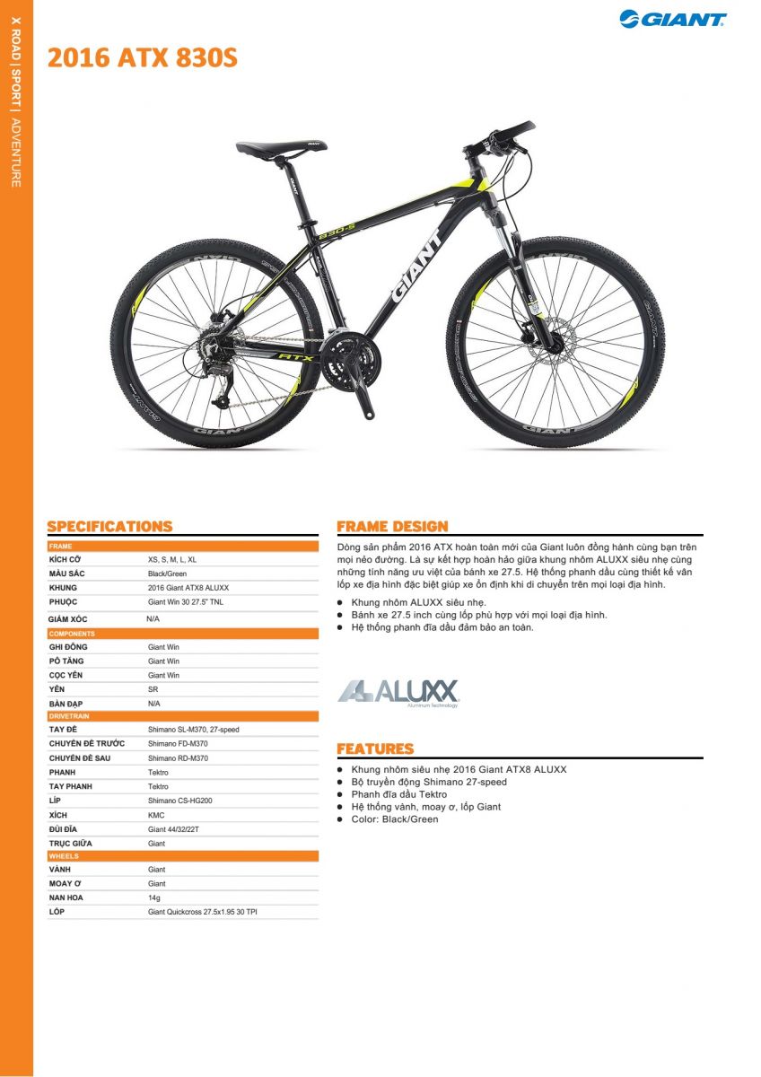 Xe đạp địa hình GIANT 2016 ATX 830-S