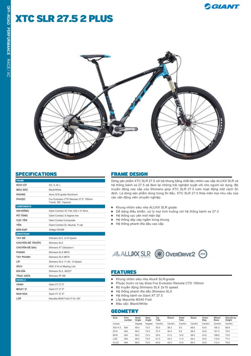 Xe đạp địa hình GIANT 2016 XTC SLR 27.5 2PLUS