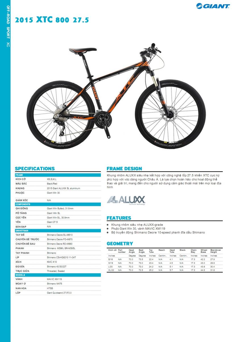 Xe đạp thể thao Giant 2015 XTC 800 27.5