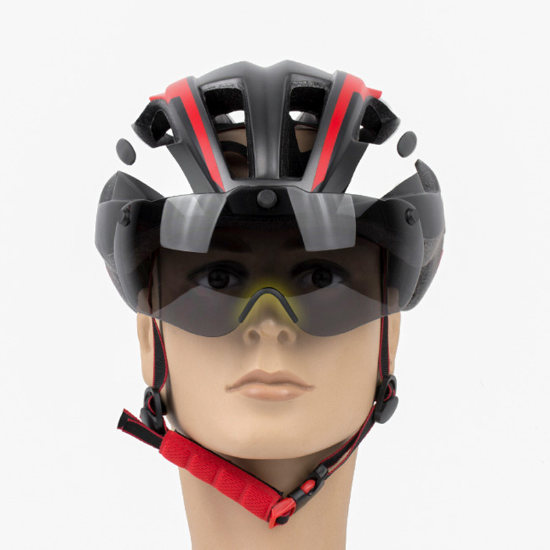 Mũ bảo hiểm xe đạp Promend TK-12H22 có kính(Đen Đỏ)