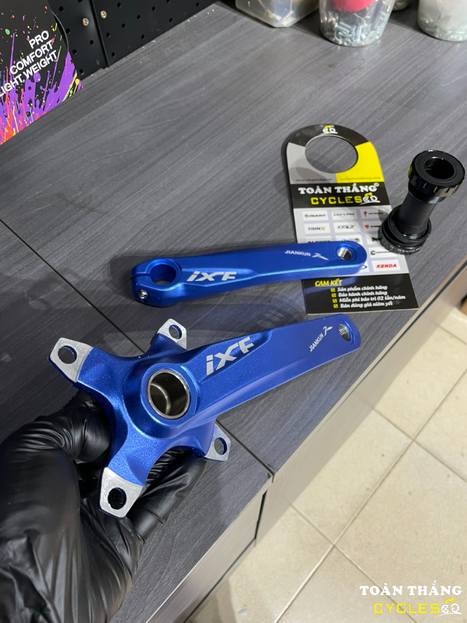 Full Bộ giò dĩa cốt rỗng xe đạp MTB kèm BB IXF 170mm đĩa BCD104 32 34 36 38 răng tùy chọn(Màu xanh dương)